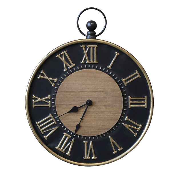 Černo-zlaté antik nástěnné hodiny – Ø 35*5 cm/ 1*AA Chic Antique