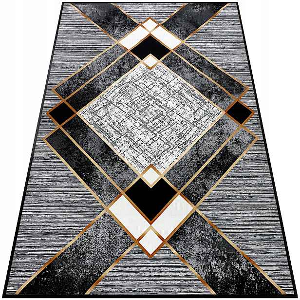 Koberec Do Obývacího Pokoje 160x230 Moderní Šedý Módní Zlatý Velký Lze Prát