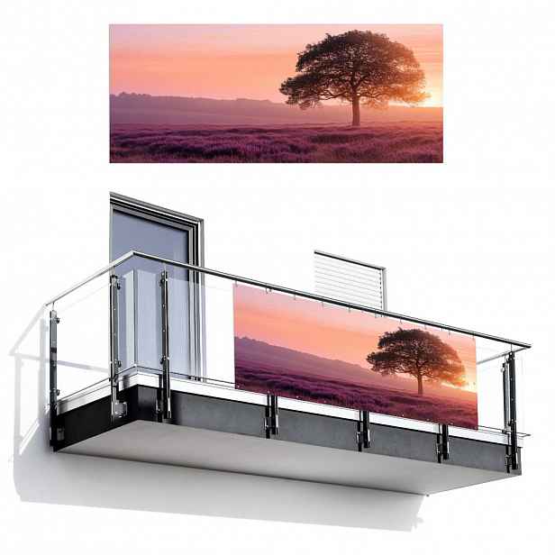 MuchoWow BALKONOVÁ ZÁSTĚNA Strom - vřes - východ slunce 300x120 cm