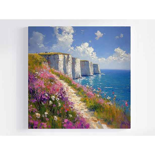 Obraz Na Plátně Canvas Útesy Dover Skály Květiny Louka Moře Léto 50x50