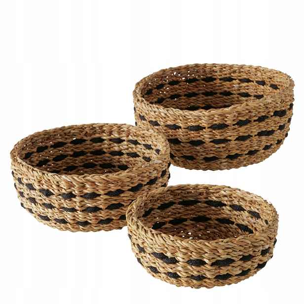 Pletený Košík Béžový Kulatý Ozdobný Set Bokar 3KS Průměr 21-30 CM