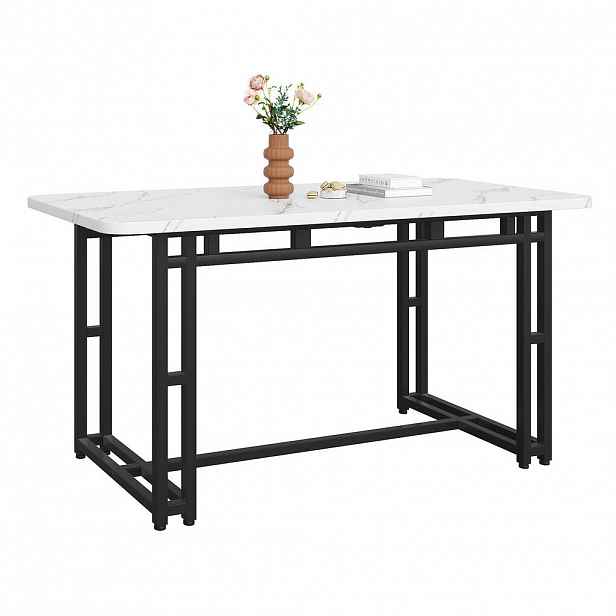 Redom LUXUSNÍ jídelní stůl 120/70 cm s kovovými nohami, moderní design a lehký luxus, Černá, Bílá