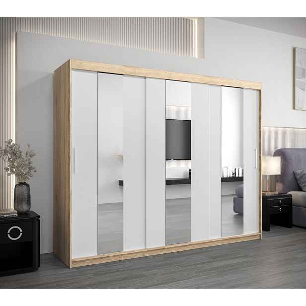 Skříň s posuvnými dveřmi DORA - šířka 250 cm, dub sonoma / bílá
