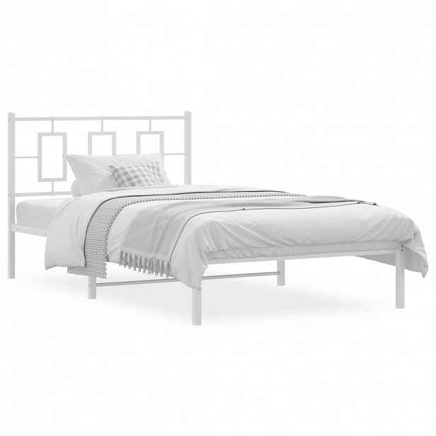 vidaXL Kovový rám postele s čelem bílý 107 x 203 cm