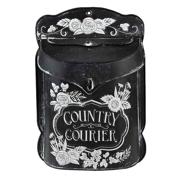 Černá antik poštovní schránka s květy Country Courier - 26*10*35 cm Clayre & Eef