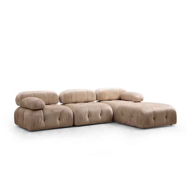 Hanah Home Rohová modulární sedací souprava Bubble 288 cm s taburetem samet krémová