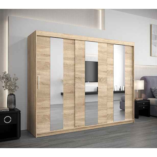Skříň s posuvnými dveřmi DORA - šířka 250 cm, dub sonoma