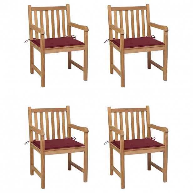 vidaXL Zahradní židle 4 ks vínové podušky masivní teak