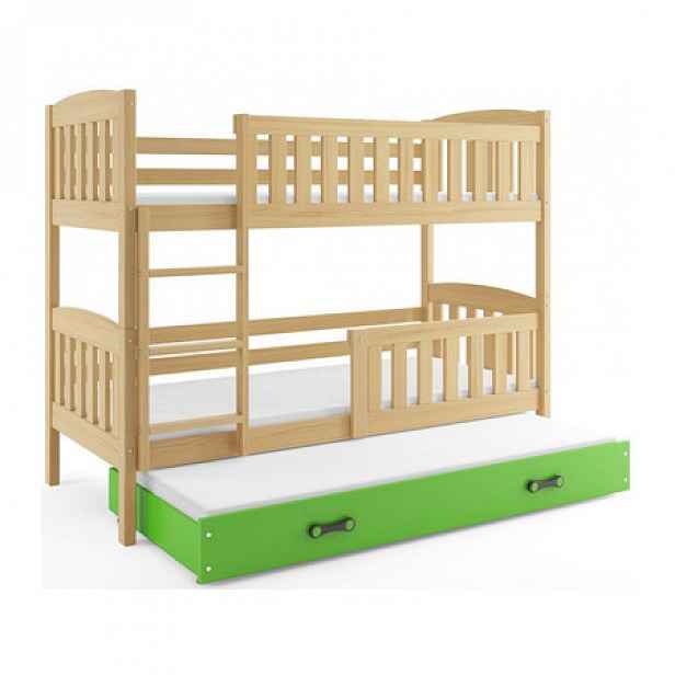 Dětská patrová postel KUBUS s výsuvnou postelí 90x200 cm - borovice Zelená