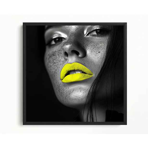 Obraz Rám Americký Box Portrét Žena Tvář Makro Foto Neon Žlutý 50x50