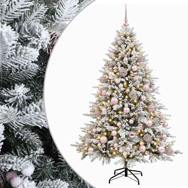vidaXL Umělý vánoční stromek s vánočními koulemi 180 cm 300 LED