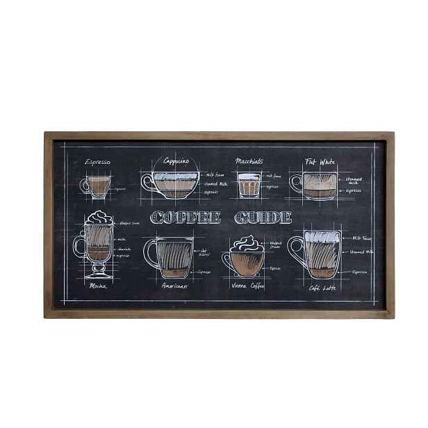 Černá nástěnná cedule s dřevěným rámem Coffee – 40*30 cm Chic Antique