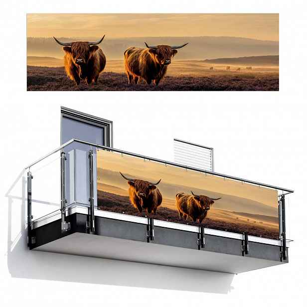 MuchoWow BALKONOVÁ ZÁSTĚNA Skotští horalé - Vřesoviště - Krajina - Zvířata 300x95 cm