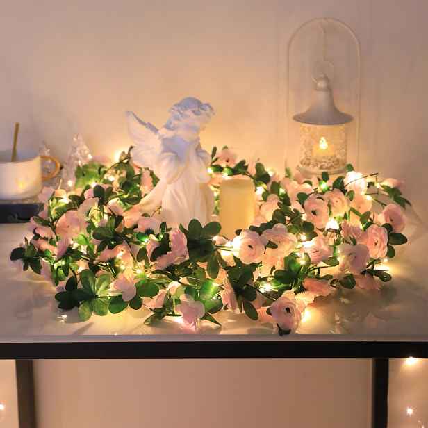 TEMU 110Cm 10LED LED Květinová Vinná Růže Umělá Růžová Vinná Dekorace, Na Baterie pro Narozeninovou Oslavu, Zahradu, Ložnici, Párty, Svatbu, Den ,