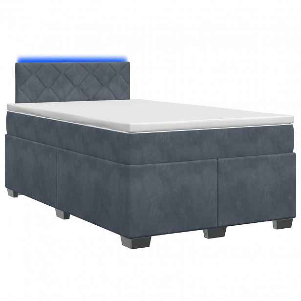 vidaXL Box spring postel s matrací a LED Tmavě šedá 120 x 190 cm Samet