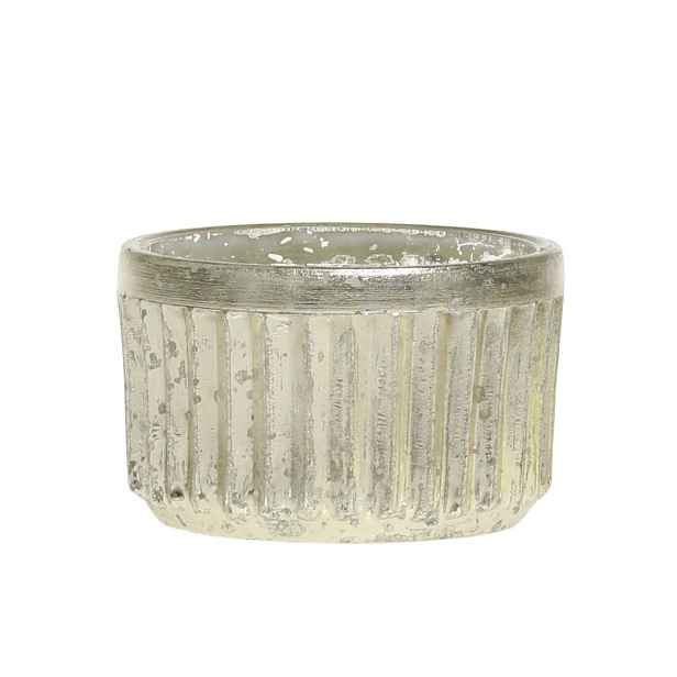 Malý rtuťový skleněný svícen na čajovou svíčku s drážkami - Ø 6*4cm Chic Antique
