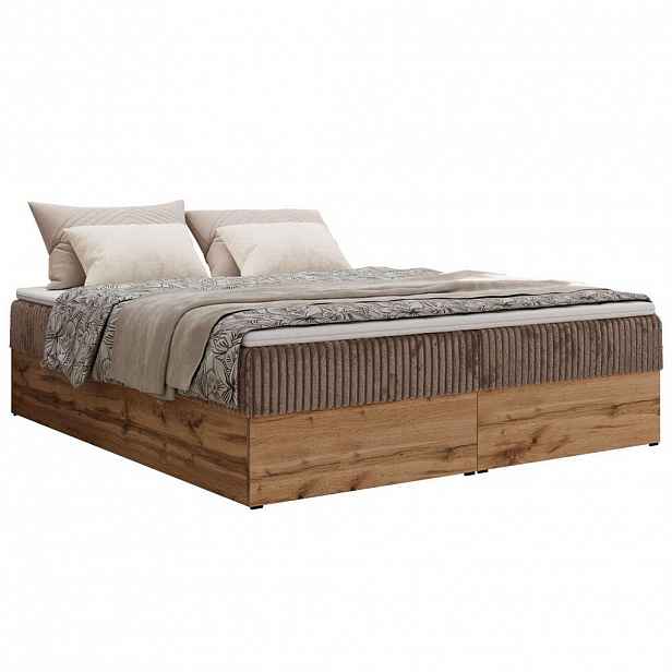 MKS KONTINENTÁLNÍ POSTEL WOOD ZERO 200/200 - Hnědá Manšestr - H3