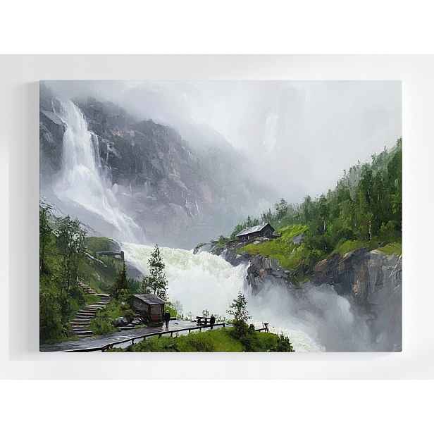 Plakát Skandinávie Norsko Hory Vodopád Pohled 100x75
