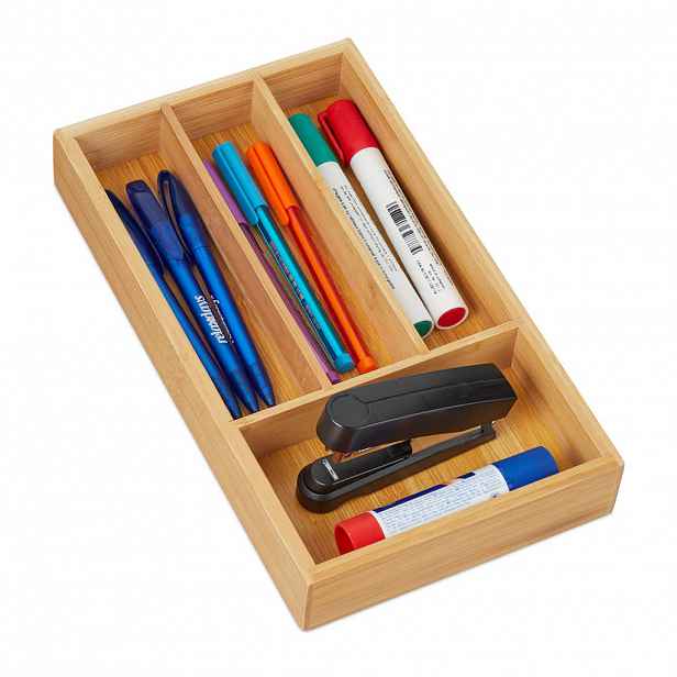 Relaxdays ORGANIZÉR DO ZÁSUVKY Přírodní bambus 4 přihrádky 16x28 cm
