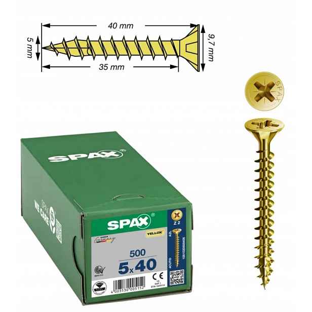 Univerzální šroub na dřevo (zlatý) Spax 5 x 40 mm Yello-x 500 ks