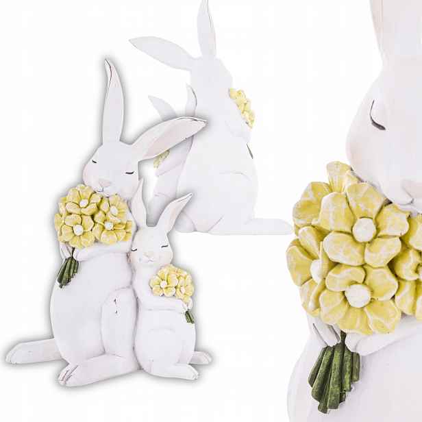 Velikonoční figurka Dva Zajíci s jarními květy 26 cm na Velikonoce