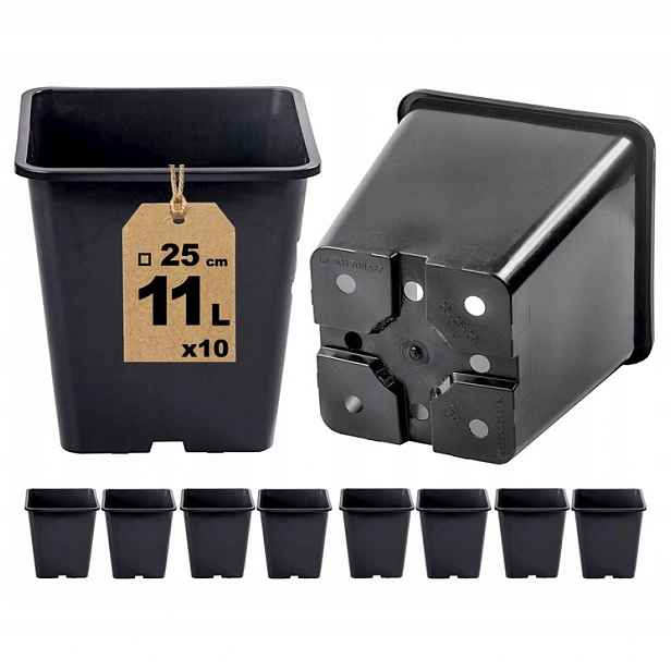Výrobní květináče čtvercové 11L 25cm HS11 x 10 Ks pro vánoční stromky a jehličnany