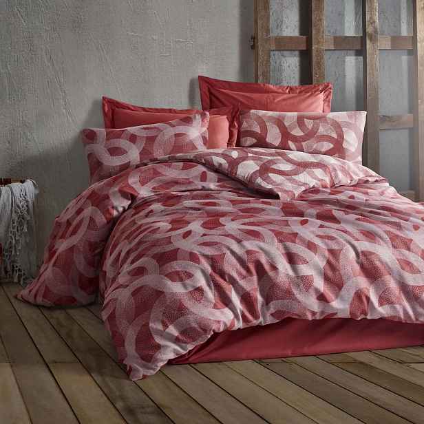 Povlečení bavlněné 220x200 spoty rudá geometrie Cottonlove Jacquard
