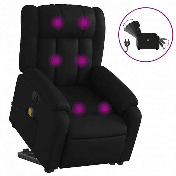 vidaXL Elektrické zvedací masážní polohovací křeslo černé umělá kůže