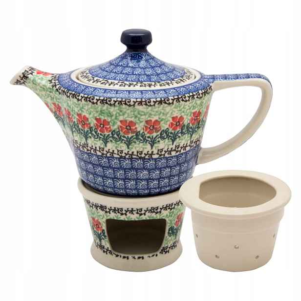 Čajník 500 ml sítko ohřívač Ceramika Artystyczna Bolesławiec 1916 Zahrada