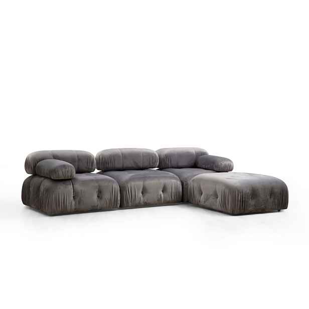 Hanah Home Rohová modulární sedací souprava Bubble 288 cm s taburetem samet šedá