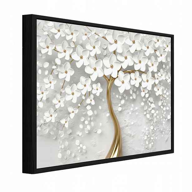 Wallarena ZARÁMOVANÉ obrazy strom květiny béžová 100x70 cm