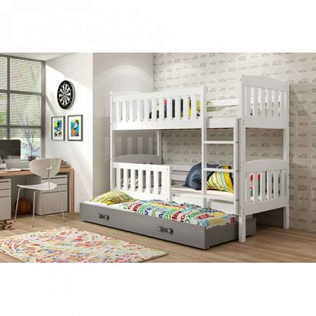 Dětská patrová postel KUBUS s výsuvnou postelí 80x190 cm - bílá Šedá