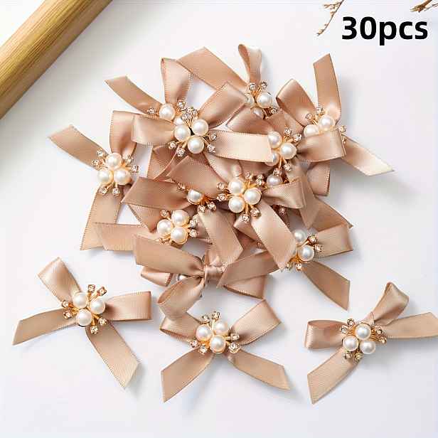 TEMU 30 ks ručně vyráběných vánočních mašlí z umělých perel se zirkonem, aplikace mašlí z stuhy řemesla, šití, scrapbooking, svatby, vánoční