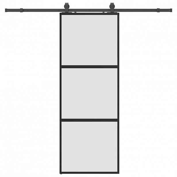 vidaXL Posuvné dveře se sadou kování černé 76x205 cm Tvrzené sklo