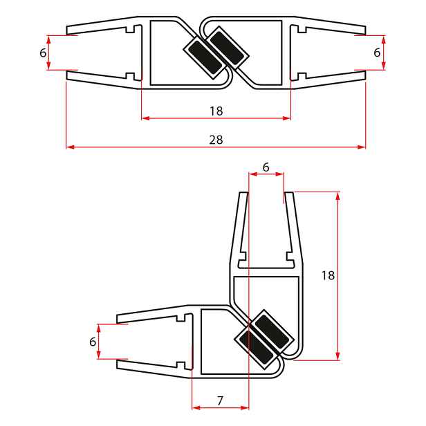 Gelco Set magnetických těsnění 45°pro sklo 6/6mm, 1900mm (2ks)