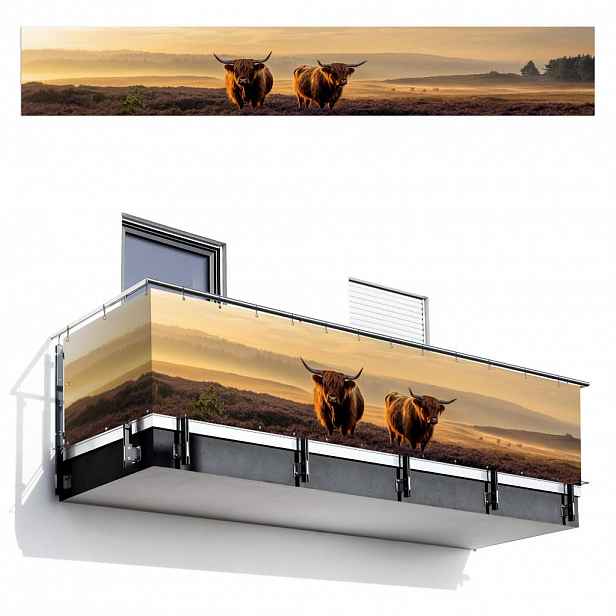 MuchoWow BALKONOVÁ ZÁSTĚNA Skotští horalé - Vřesoviště - Krajina - Zvířata 500x80 cm