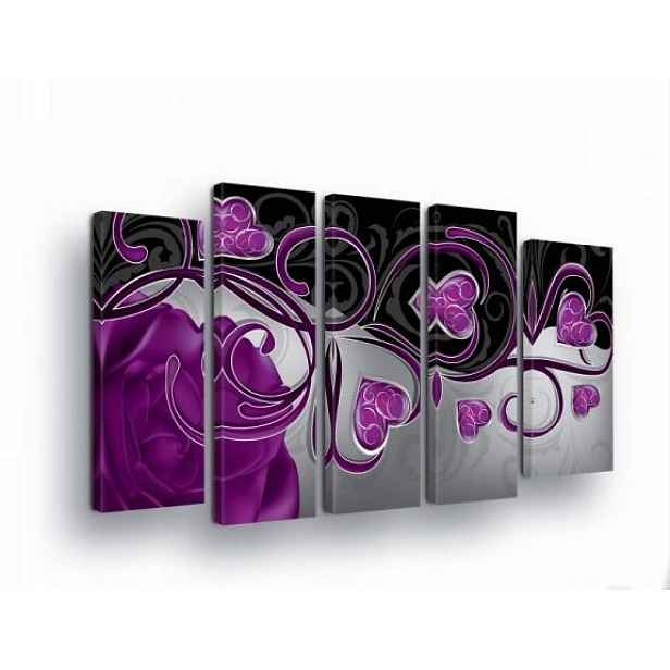 Obraz 150x100 modulární polyptych růže fialová abstrakce srdce styl pl