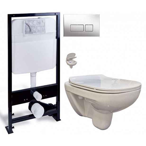 PRIM předstěnový instalační systém s chromovým tlačítkem  20/0041 + WC bez oplachového kruhu Edge + SEDÁTKO PRIM_20/0026 41 EG1