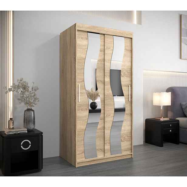 Šatní skříň se zrcadly HERTA - šířka 100 cm, dub sonoma