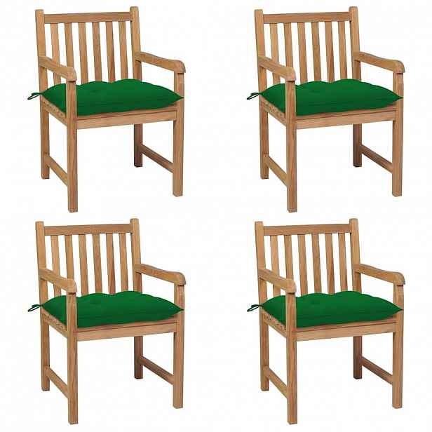 vidaXL Zahradní židle 4 ks zelené podušky masivní teak