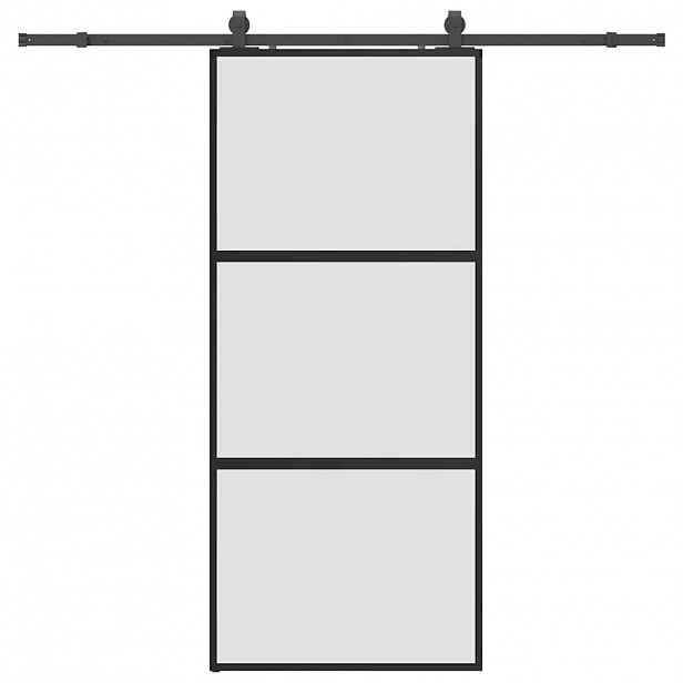 vidaXL Posuvné dveře se sadou kování černé 90x205 cm Tvrzené sklo