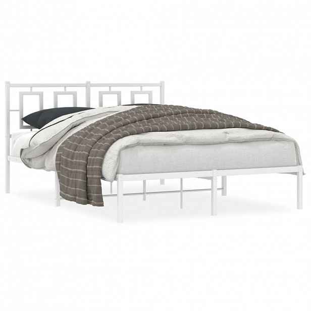 vidaXL Kovový rám postele s čelem bílý 140 x 200 cm