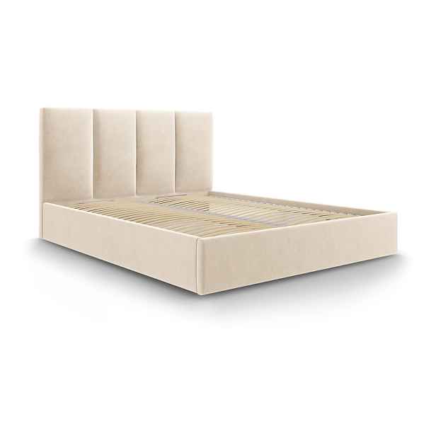 Béžová čalouněná dvoulůžková postel s úložným prostorem s roštem 160x200 cm Juniper – Mazzini Beds