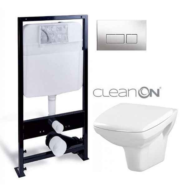 PRIM předstěnový instalační systém s chromovým tlačítkem  20/0041 + WC CERSANIT CLEANON CARINA  + SEDÁTKO PRIM_20/0026 41 CA1