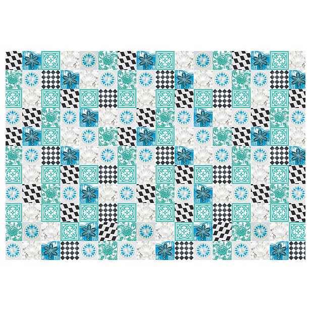 Tapeta Květiny Geometrie Textura Mix modré a zelené bílé 400x280 lepidlo