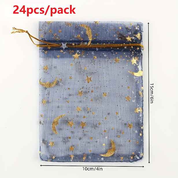 TEMU Dárek pro ni/pro něj 24 ks 10 x 15 cm tmavě modré zlaté razítkované síťované tašky, tašky na kytice, svatební tašky na cukroví, tašky na uložení