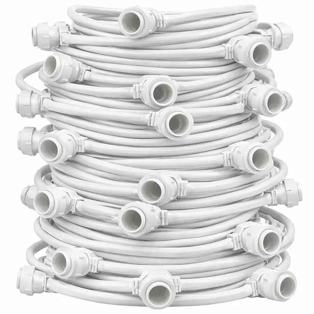 Easy Fix světelná girlanda, venkovní, 50 m, pro 50 žárovek E27, bílý kabel, IP67, bez žárovek, cívka