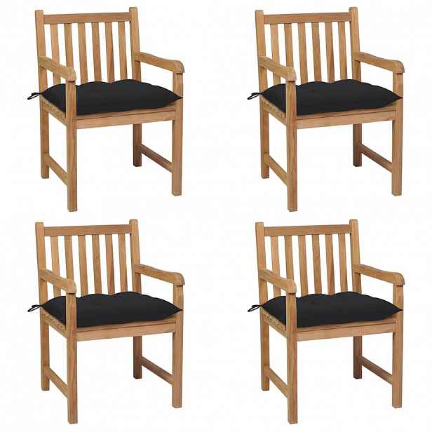 vidaXL Zahradní židle 4 ks černé podušky masivní teak