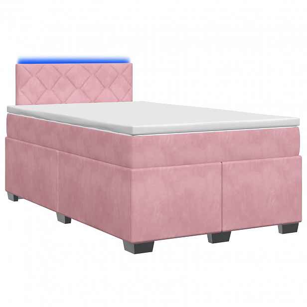 vidaXL Box spring postel s matrací a LED Růžová 120 x 190 cm Samet