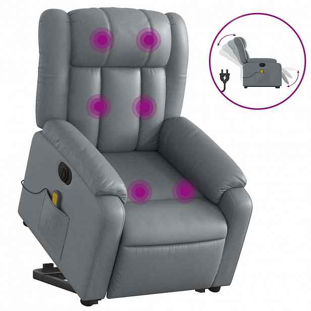 vidaXL Elektrické zvedací masážní polohovací křeslo šedé umělá kůže